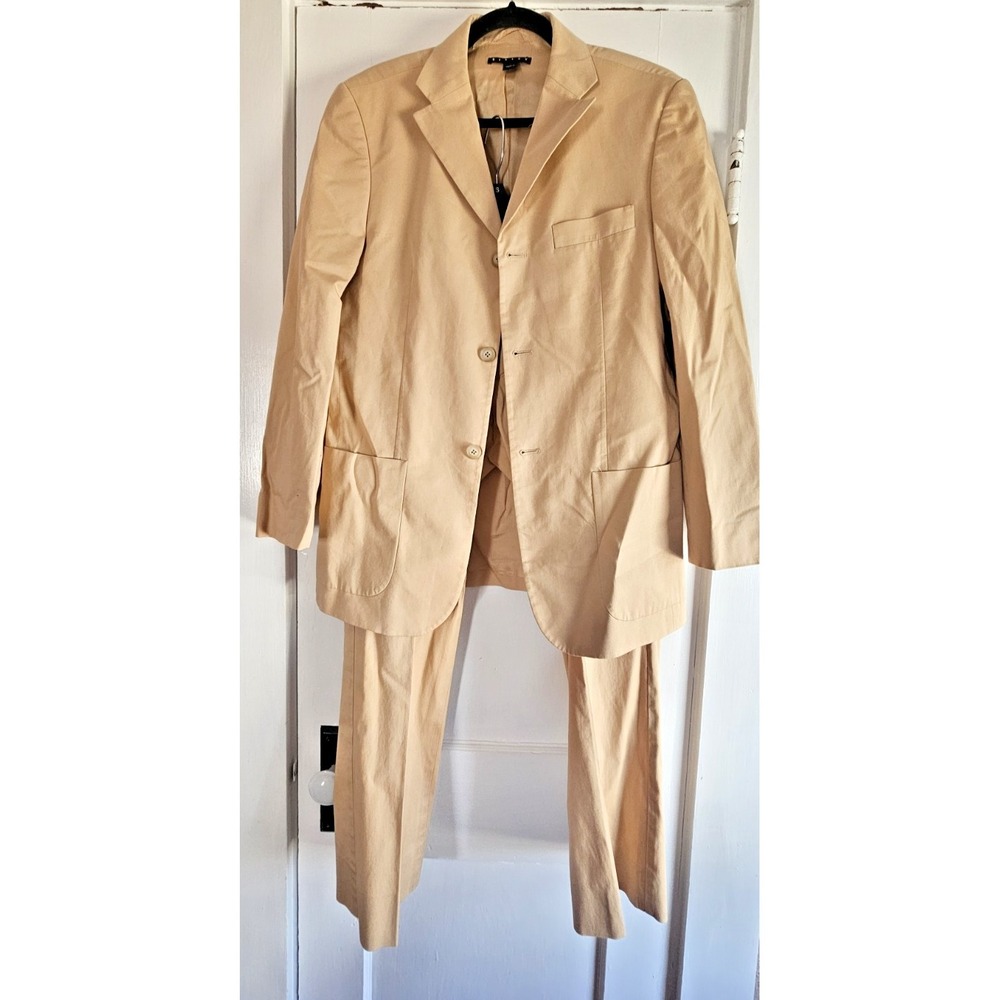 Vtg Sisley 3 Buttoned blazer 48-L dress pants 46-L cotton khaki suit Italy made